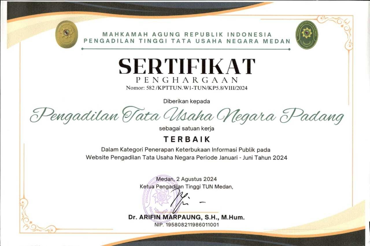 Penghargaan Keterbukaan Informasi Publik dari PTTUN Medan
